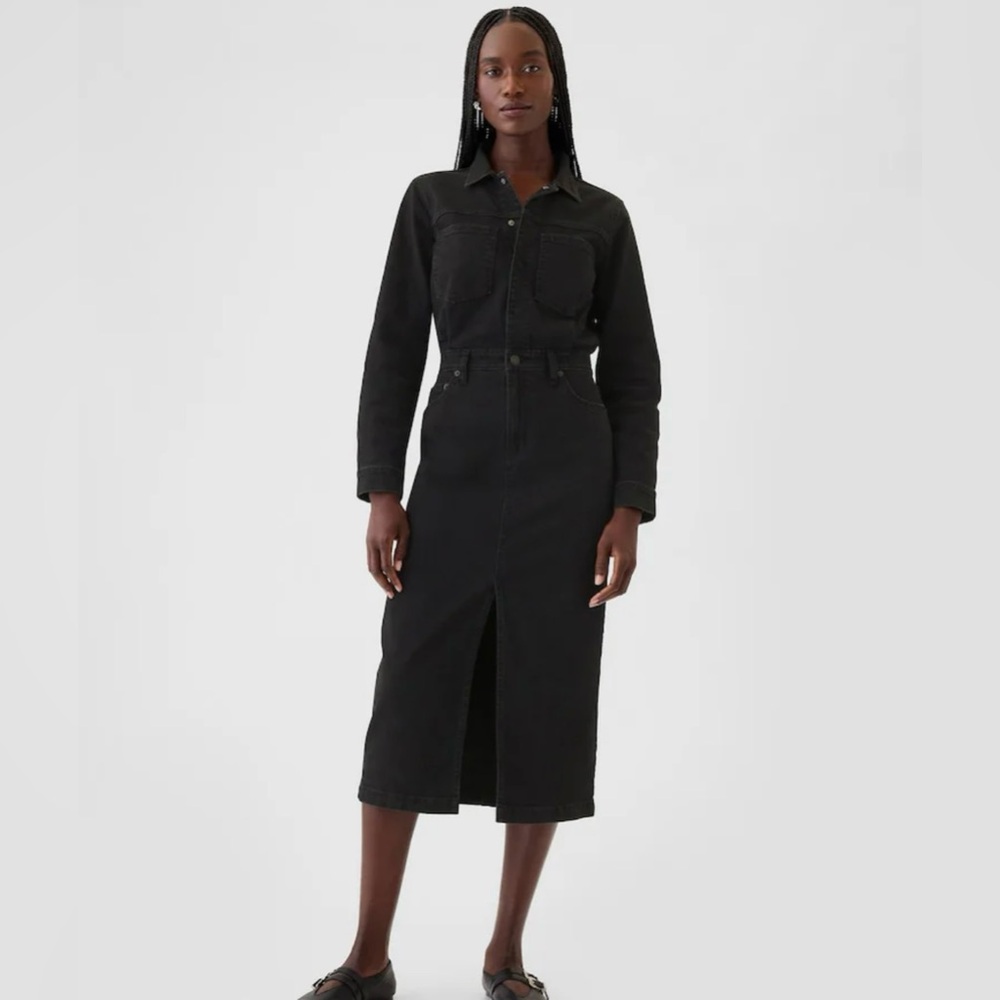 Gap Black Denim Midi Dress. Size Large